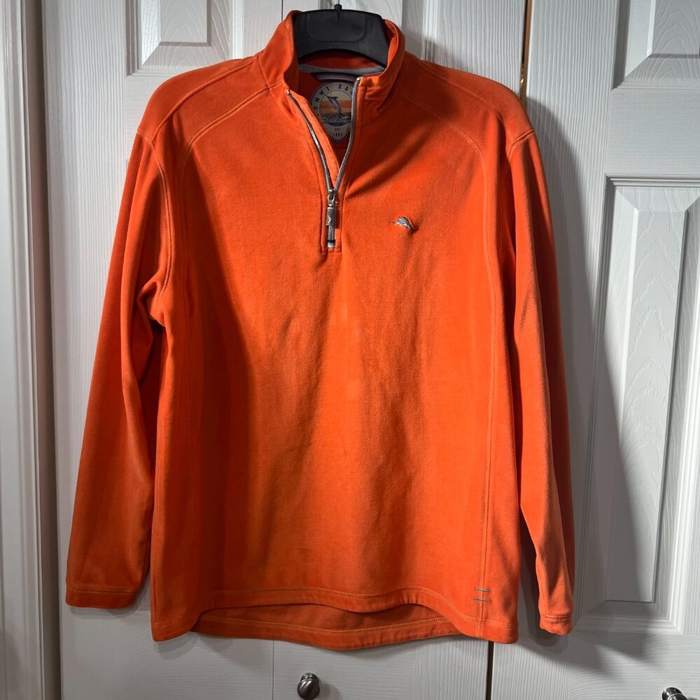 Tommy Bahama Marlin Logo Fleece 3/4 Zip Orange Men M Pullover Activewear Casual - Picture 2 of 9